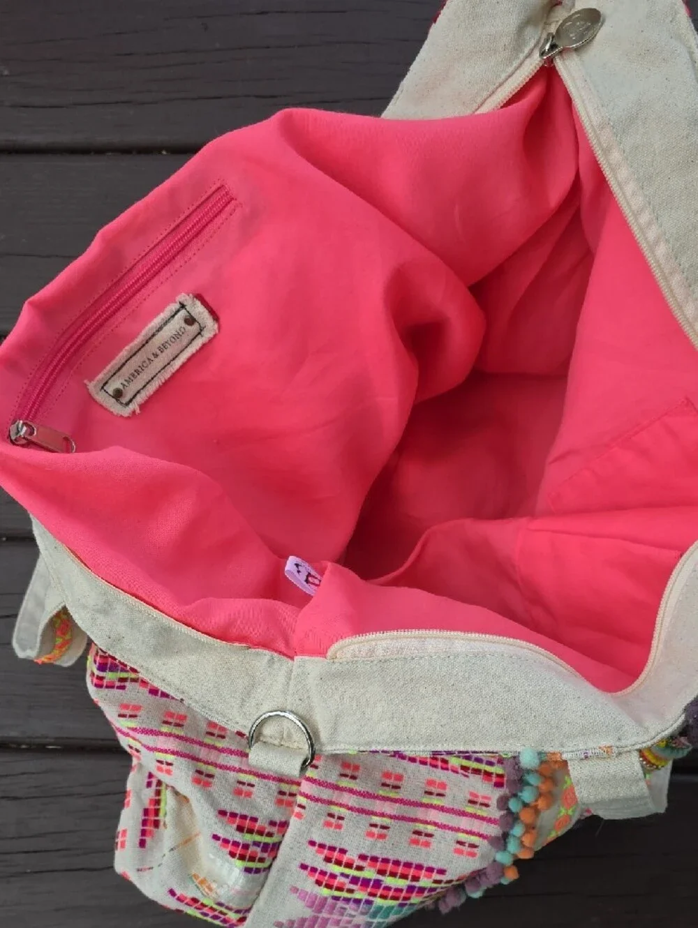 Bohemian Multicolor Embroidered Throw Bag with Pom Trim